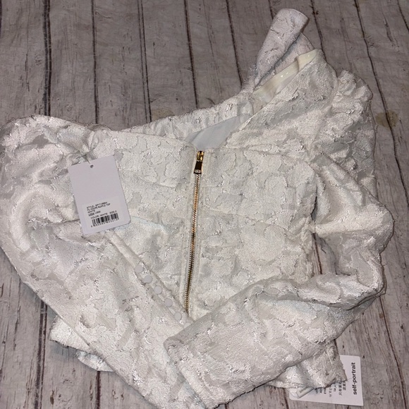 Self Portrait Floral Fil Coupe white off shoulder ruffle top 0 - Picture 9 of 11